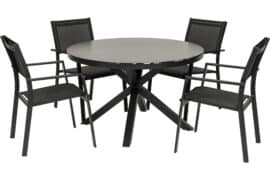 Jackson spisegruppe med bord ø120 og 4 stablestoler – sort