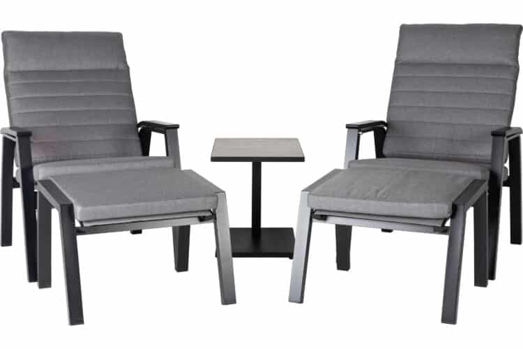 Vancouver reclinersett med høydejusterbart sidebord - sort/mellomgrå