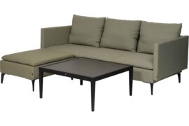 Hunter sofagruppe 3-seter med sjeselong og bord – Sunbrella almond